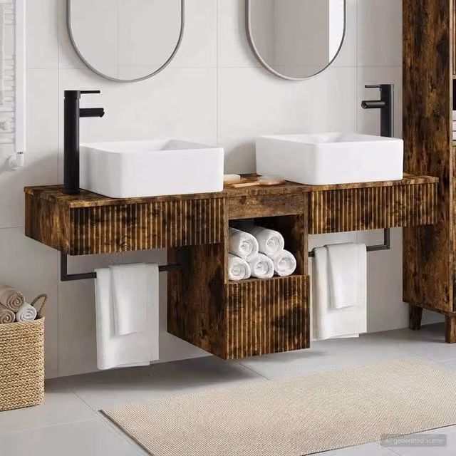 Set di Armadi da Bagno 3 pz Rovere Fumo 136 x 35 x 80 cm 3405612