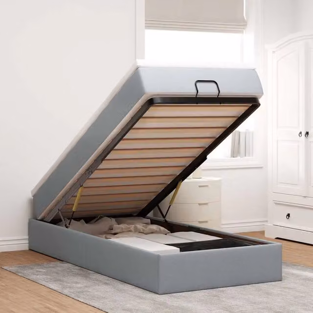 Letto con contenitore a sollevamento vidaXL in tessuto grigio e bianco con materasso L: 90 cm, P: 200 cm, H: 23,5 cm – 1