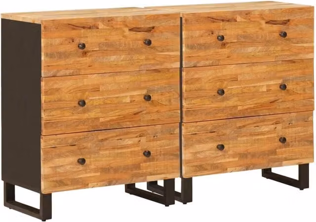 Credenza 2 pz 60 x 33 x 75 cm Legno di mango massello Marrone 3310100