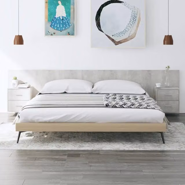 Testiera Letto con Armadietti Legno Multistrato Grigio Cemento 3115735