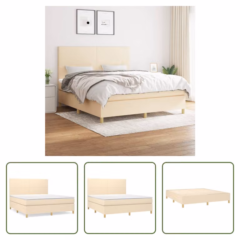 The Living Store Letto a molle con materasso crema 180x200 cm in tessuto