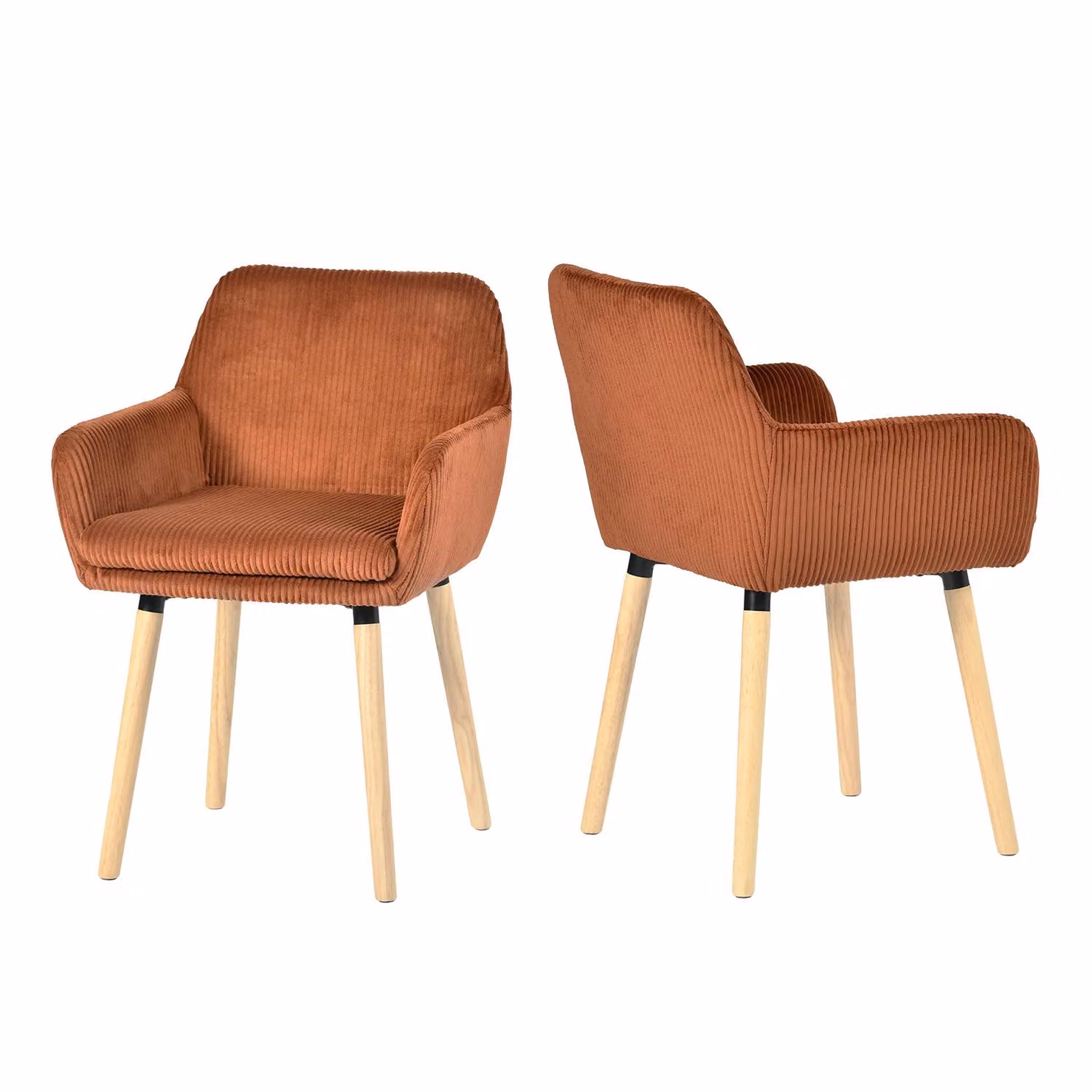 Set di 2 poltrone da pranzo in stile scandinavo, con gambe in legno e braccioli in corda color terracotta – ELIA