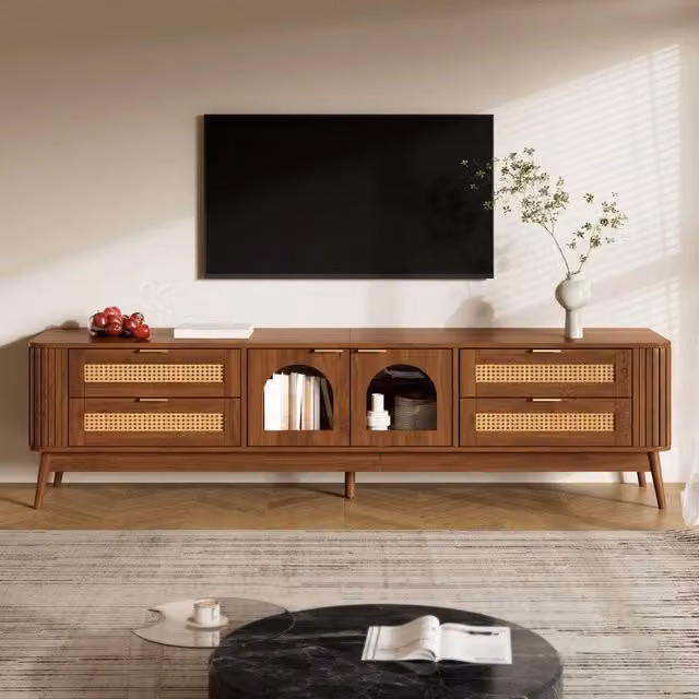 Mobile TV con LED ¨C Minimal ¨C ante in vetro, legno massello, truciolato, per soggiorno, 4 cassetti