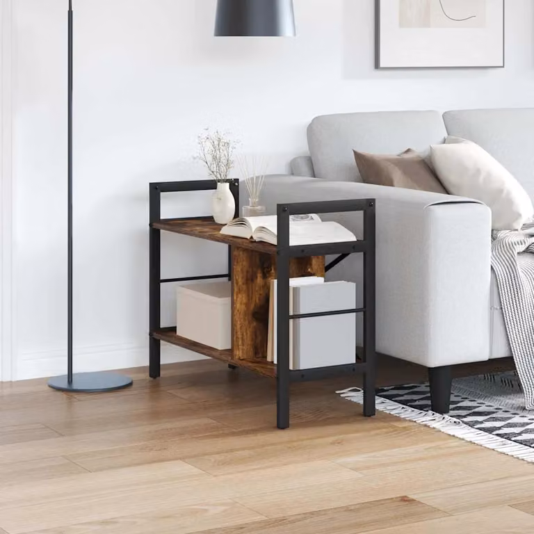 Libreria industrial vidaXL in legno e metallo, colore rovere fumo, L 75 cm x P 30 cm x H 58,5 cm