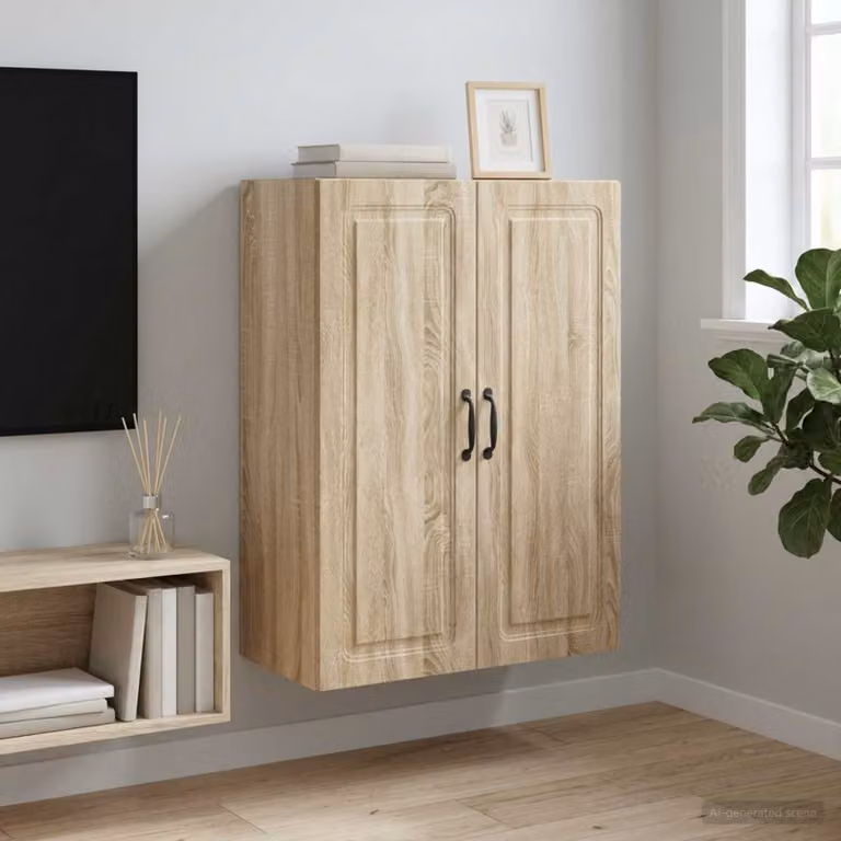 vidaXL Mobiletto a muro in legno marrone con ante a battente e ripiani regolabili L: 66 cm, P: 34,5 cm, H: 90 cm