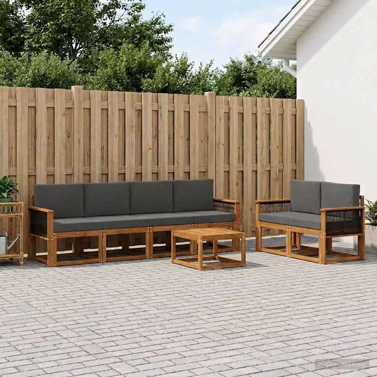 Set di divani da esterno vidaXL in legno di acacia con cuscini, colore marrone e antracite