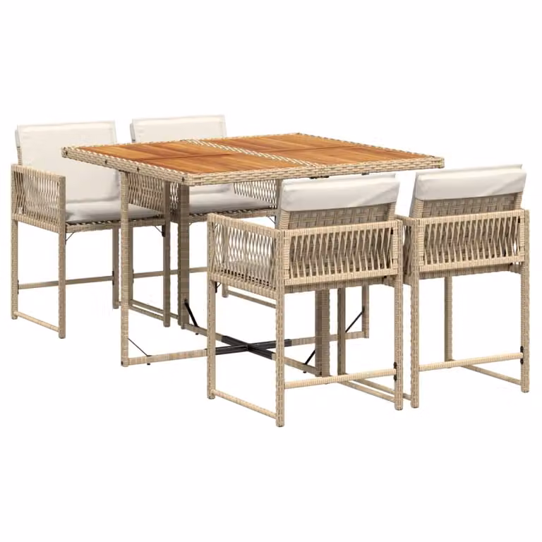 Set da Pranzo da Giardino 5 pz con Cuscini Beige in Polyrattan