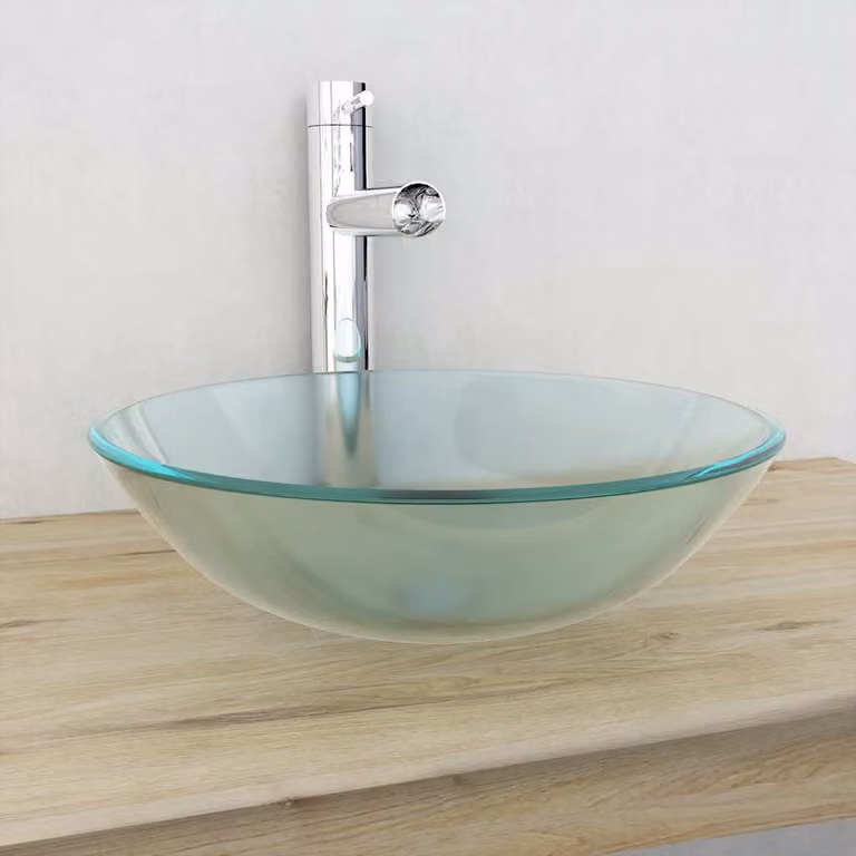 Lavandino in vetro temperato vidaXL colore bianco e trasparente, L: 42 cm, P: 42 cm, H: 13 cm
