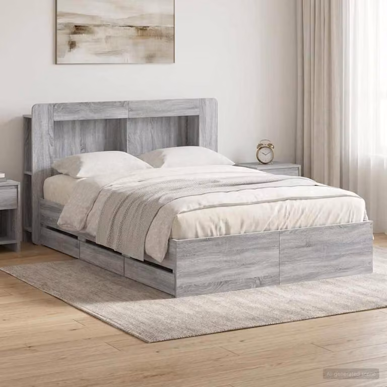 Letto con contenitore e testata vidaXL in legno Sonoma grigio L/P/H: 150 x 200 x 100 cm
