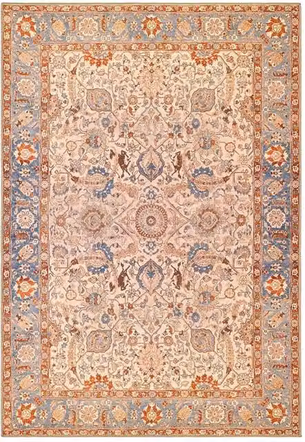Tappeto Pierre Tappeti Oriental Kashan Crema e Azzurro con disegno persiano classico in stile vintage, lavabile, L: 160 cm x P: 230 cm