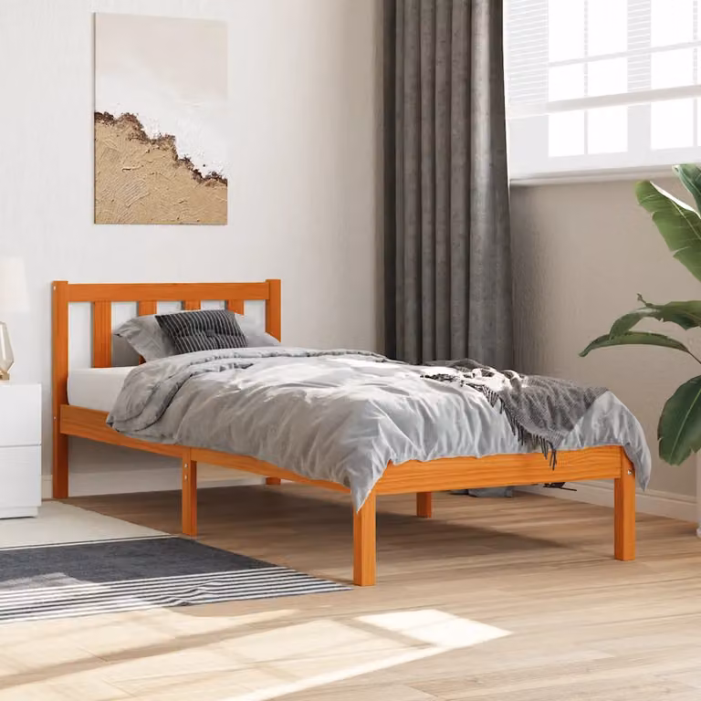 vidaXL Giroletto in legno di pino marrone cera con doghe fisse L/P: 100 x 200 cm