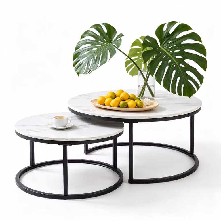 MODFU Tavolino da conferenza rotondo, tavolino rotondo nero, tavolino rotondo bianco, set di 2 tavolini rotondi, tavolino rotondo per il soggiorno, disponibile nei colori nero e bianco, tavolino da caffè