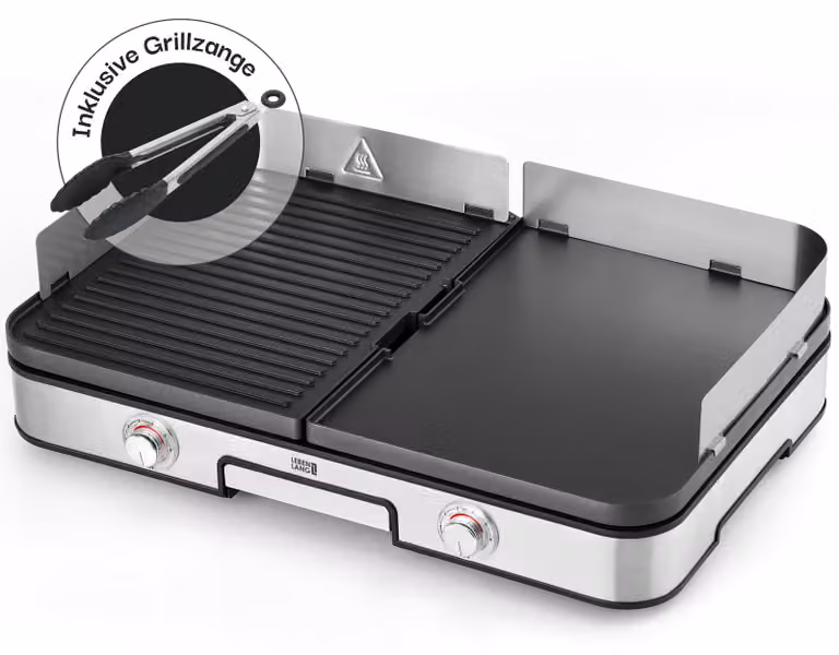 Piastra grill elettrica da tavolo - Potenza: 2400 W - Dimensioni: 36 x 48 cm - Materiale: acciaio inossidabile - Adatta per uso interno ed esterno