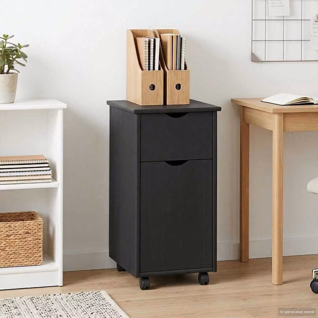 Mobile con ruote vidaXL in legno di pino grigio, L: 34 cm, P: 39 cm, H: 65,5 cm