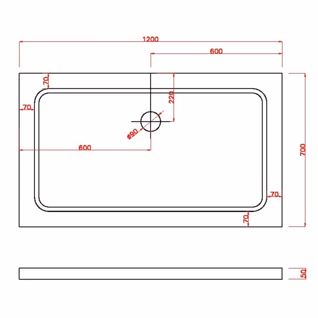 Piatto doccia rettangolare Laneri mod. Selene in acrilico bianco L: 120 cm, P: 70 cm, H: 5 cm – 2