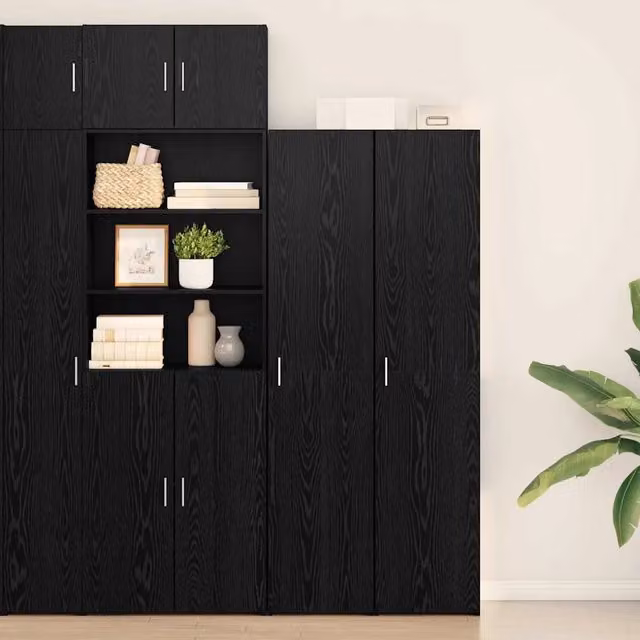 Credenza moderna vidaXL in rovere nero con ante a battente e ripiani interni L: 40 cm, P: 42,5 cm, H: 185 cm