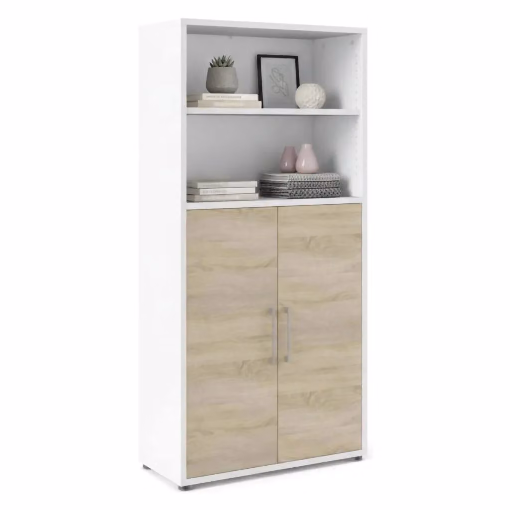 Credenza Saotome DMORA, Buffet e Madia da Soggiorno o Cucina, Bianco e Quercia, L 89 cm, P 40 cm, H 186 cm – 2