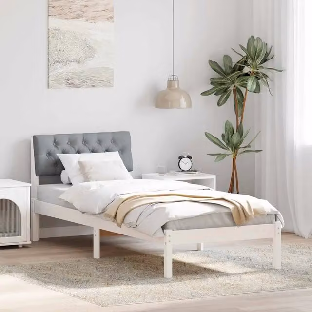 Struttura del letto imbottita vidaXL in legno di pino bianco e grigio, L/P/H: 190 x 80 x 80,5 cm – 1