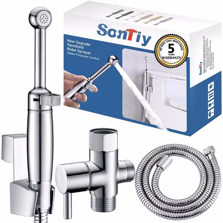 Ugello per bidet in ottone cromato, 18,4 cm, con dispositivo anti-riflusso per una maggiore igiene
