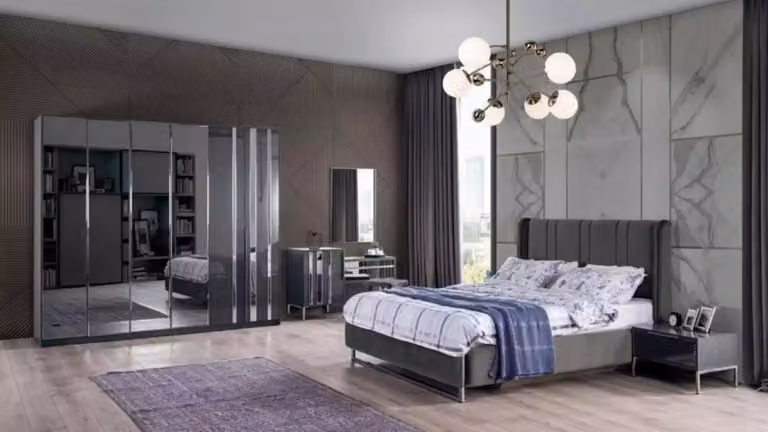 Camera da letto letto 2x comodini armadio specchio design lusso 6 pezzi