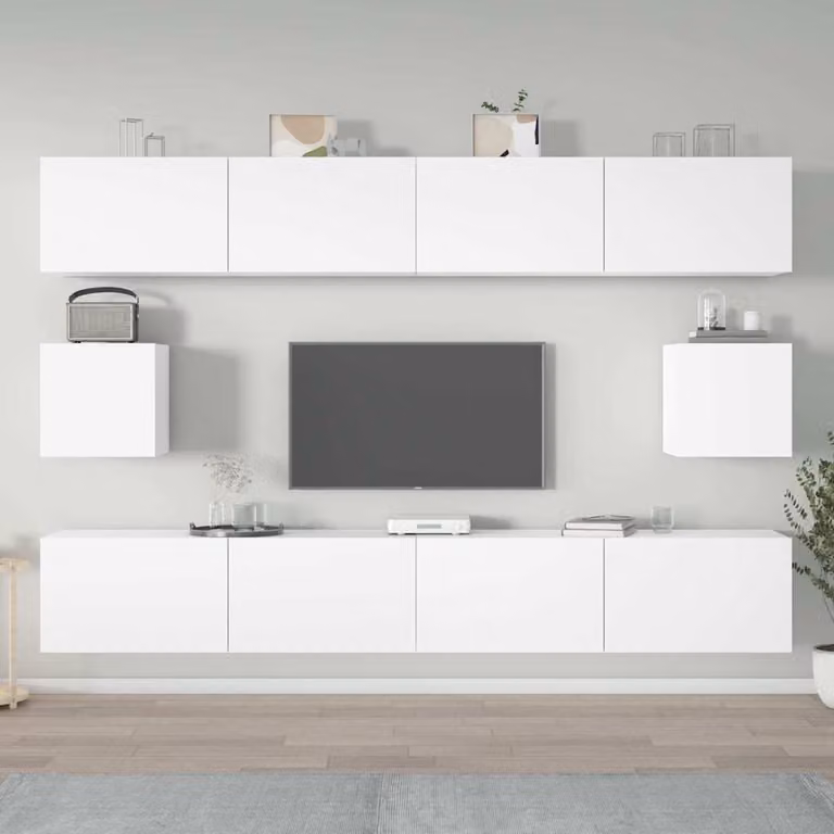 Set di mobili porta TV da soggiorno vidaXL in 6 pezzi bianco in legno e MDF con design classico a parete
