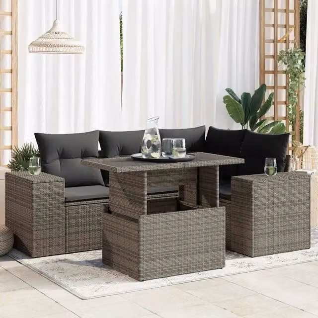 Set Divano da Giardino 5 pz con Cuscini Grigio in Polyrattan 3326791