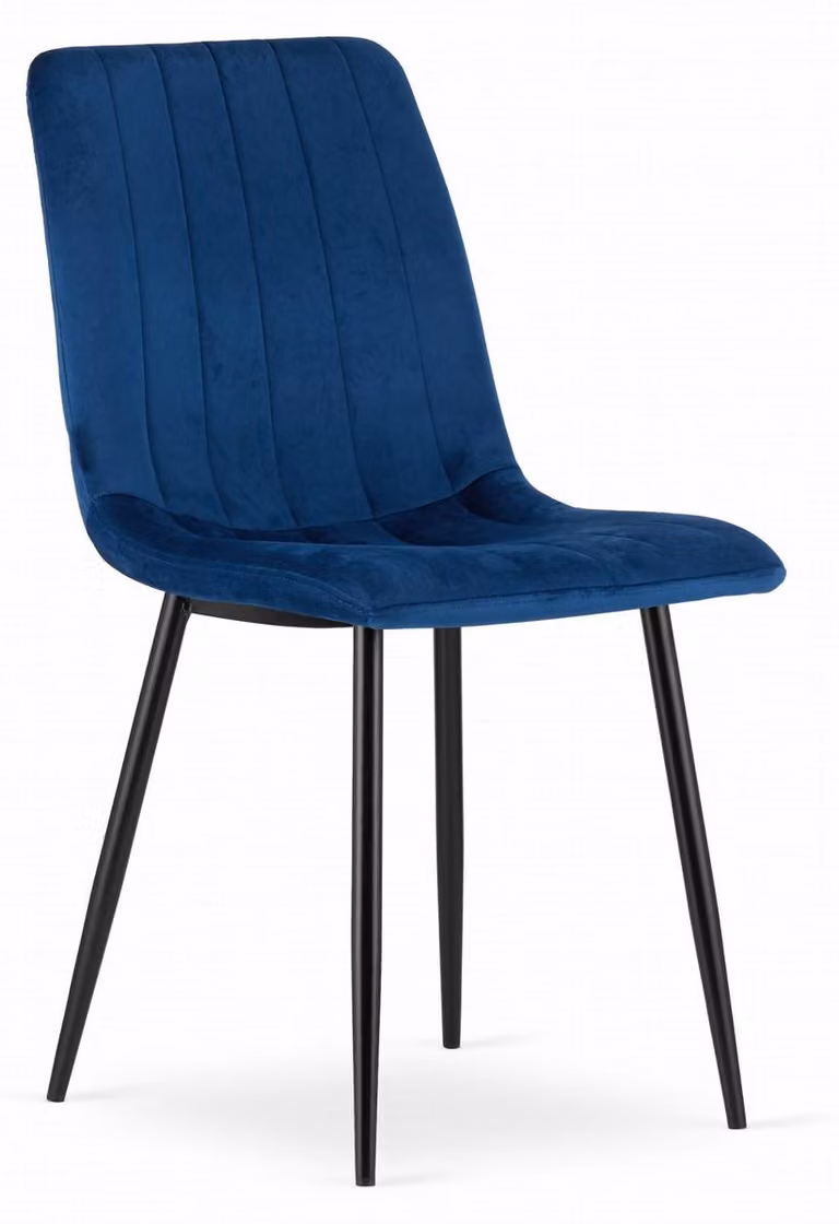 Sedia Lava in velluto blu scuro con gambe in metallo