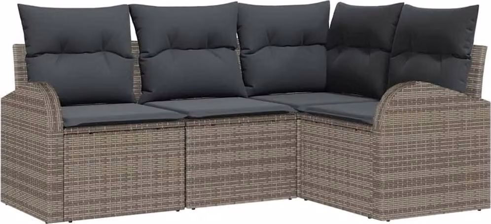 Set Divano da Giardino con cuscino 4 pcs Grigio polyrattan