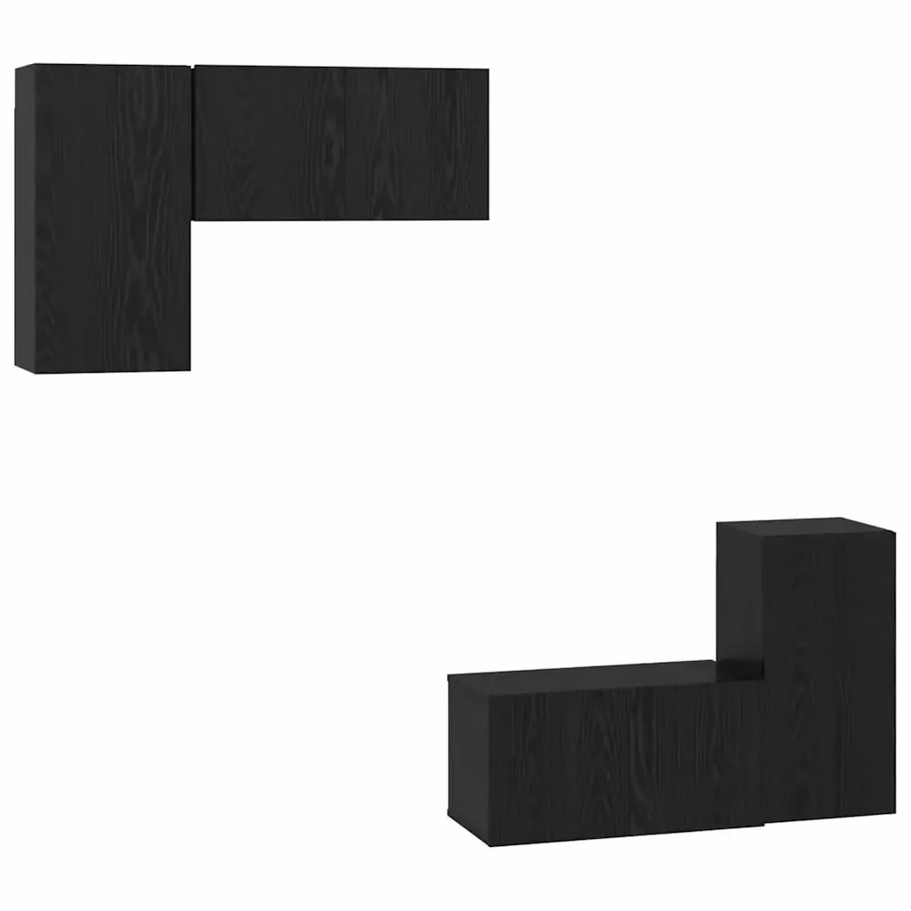 Set mobile TV moderno vidaXL da 4 pezzi in legno ingegnerizzato e rovere, colore nero, montaggio a parete, L: 60 cm, P: 30 cm, H: 30 cm – 2