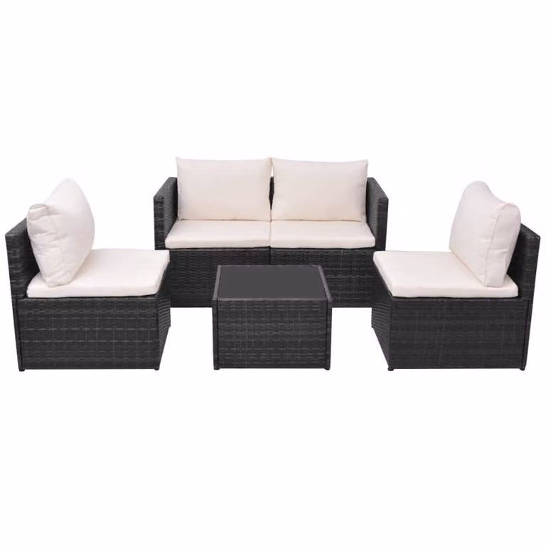 Set Divani da Giardino 5 pz con Cuscini in Polyrattan Nero