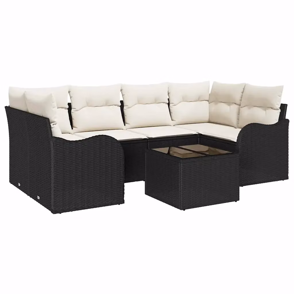 Set Divano da Giardino a L con Tavolino vidaXL Nero con Cuscini e Struttura in Metallo e Rattan – 2