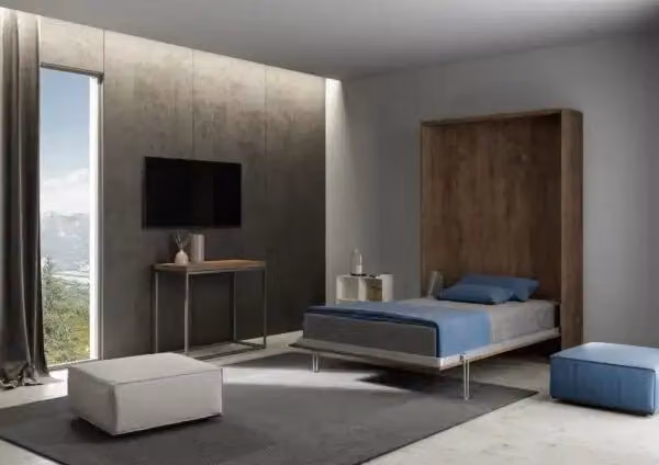 Letto matrimoniale a scomparsa Kivio in legno noce e faggio, L/P: 140 x 190 cm