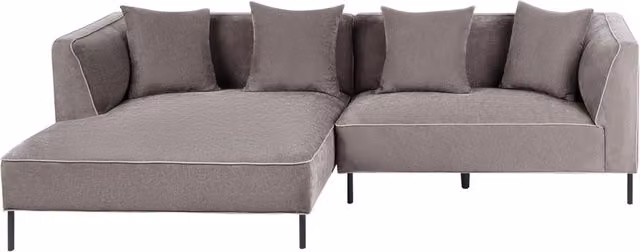 Divano angolare a 3 posti Beliani in stile moderno con rivestimento in tessuto, configurazione a destra, disponibile nei colori beige e grigio, L/P/H: 271 x 154 x 80 cm