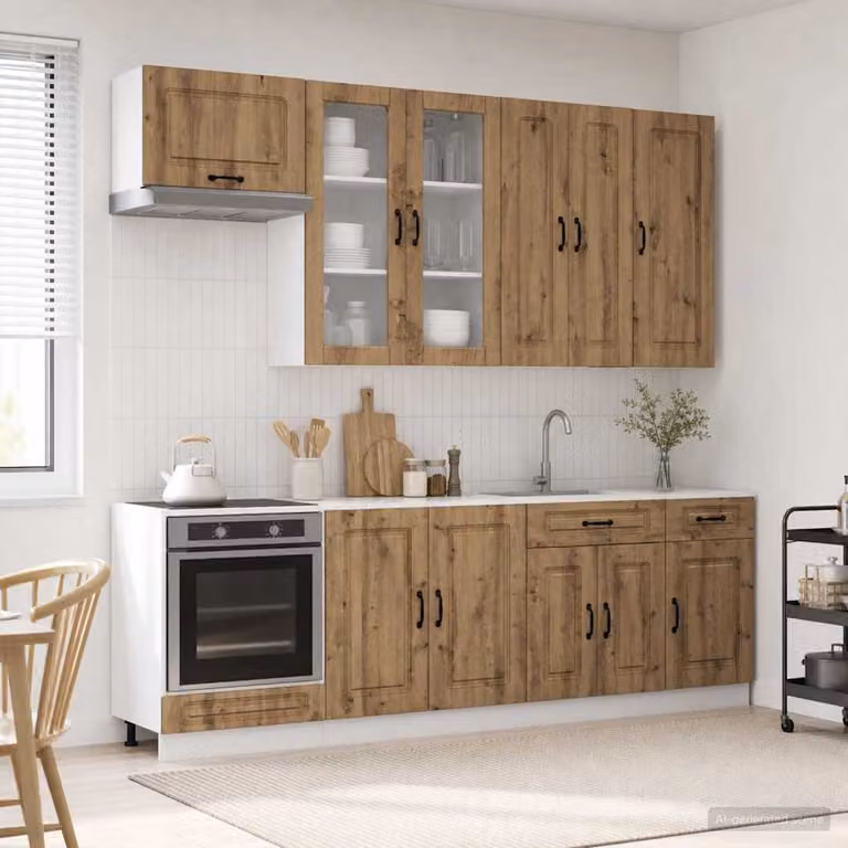 vidaXL Unità Cucina KALMAR 8 Pezzi in Rovere con Ante in Vetro Marrone Moderno