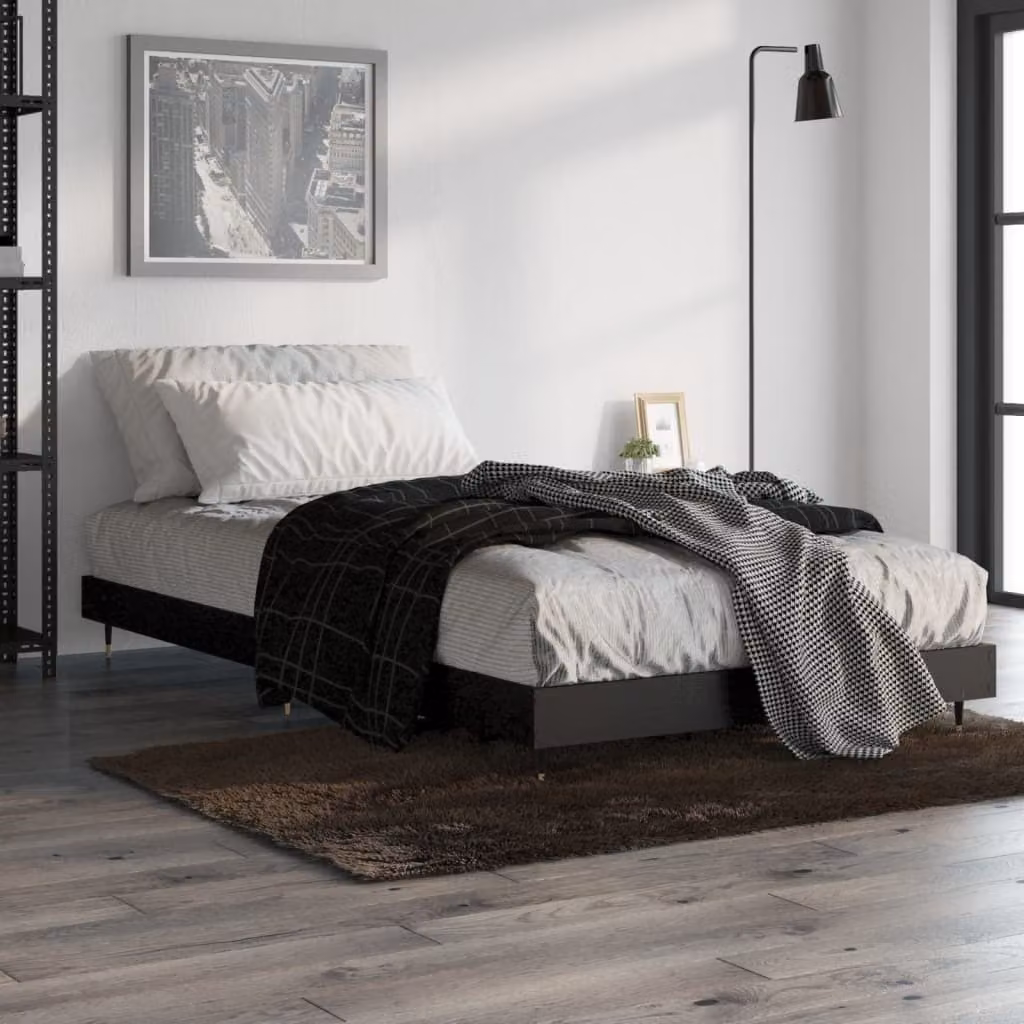 The Living Store Struttura letto nera 90x200 cm in materiale ligneo