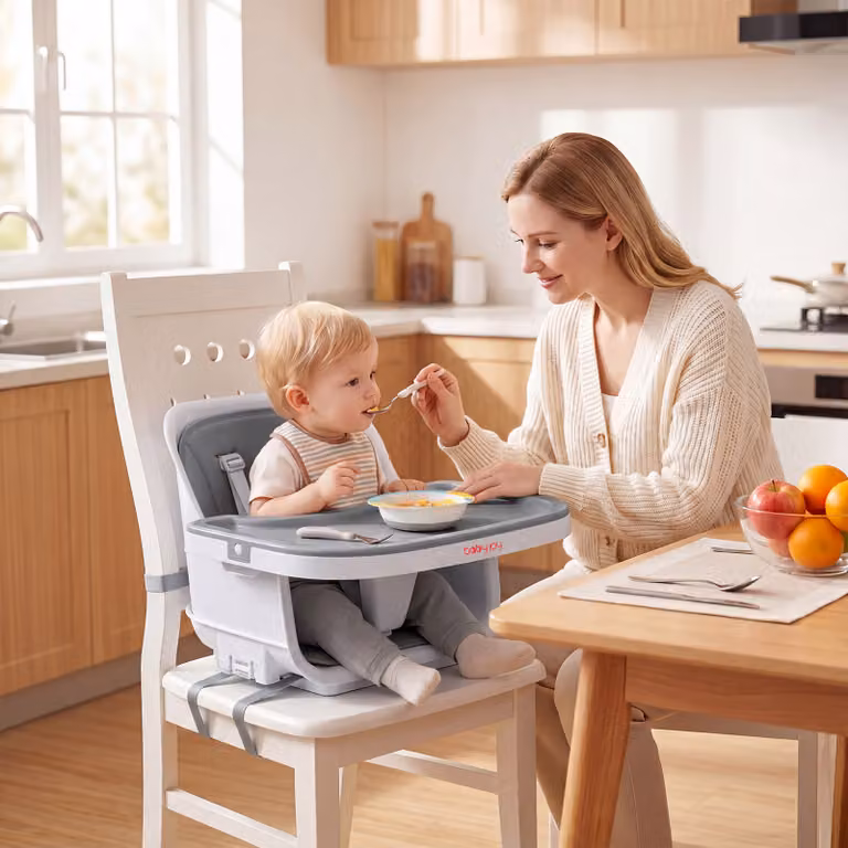 Seggiolone pappa pieghevole 4 in 1 Costway con cuscino e vassoi doppi rimovibili in legno, Grigio