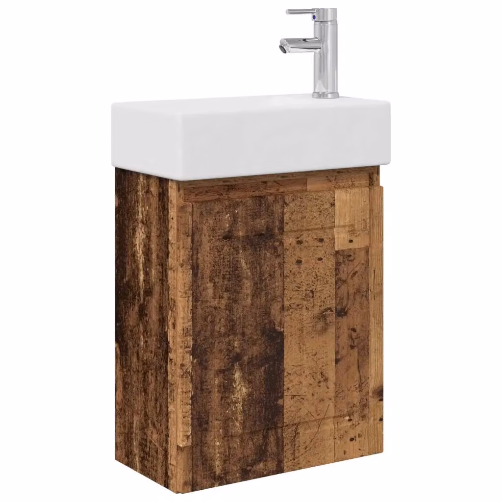 Mobile bagno sospeso vidaXL in legno e ceramica, colore bianco e marrone, L: 45,5 cm, P: 22,5 cm, H: 84 cm – 2