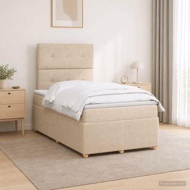 Letto Box Spring vidaXL con Materasso Ibrido e Illuminazione LED, Colore Beige e Bianco, L/P: 120 x 200 cm