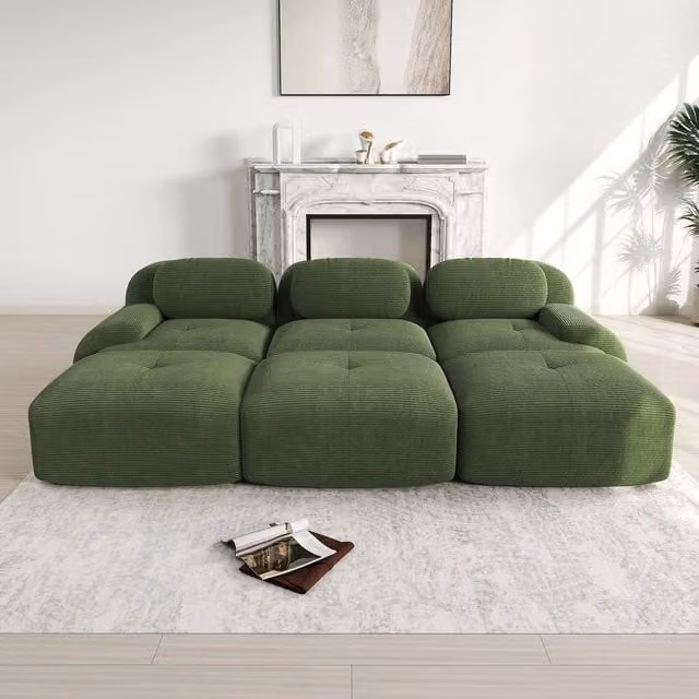 Divano 3 posti ¨C Minimal ¨C Verde tessuto braccioli larghi imbottito