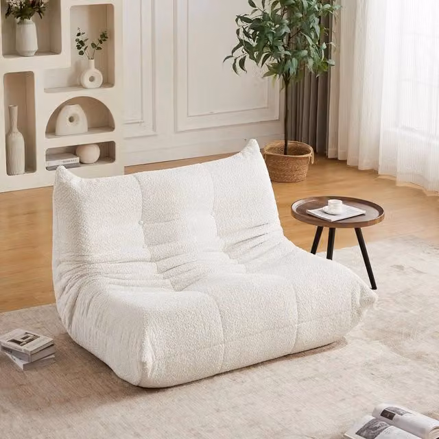 Divano a pavimento Minimal senza braccioli in tessuto chenille beige – 1