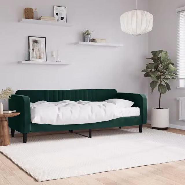 Divano Letto con Materasso Verde Scuro 80x200 cm in Velluto 3197034