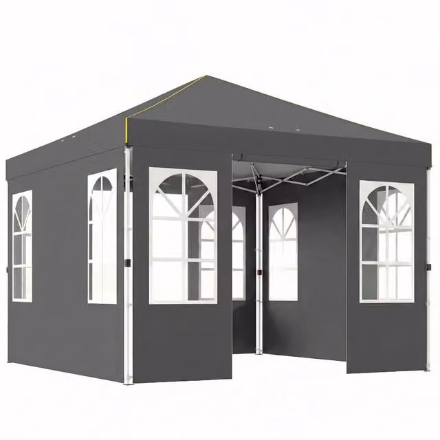 Tenda Pieghevole Pop-up Outsunny con 4 Pannelli Rimovibili e Protezione UPF50+ Grigio Scuro 3x3 m – 1