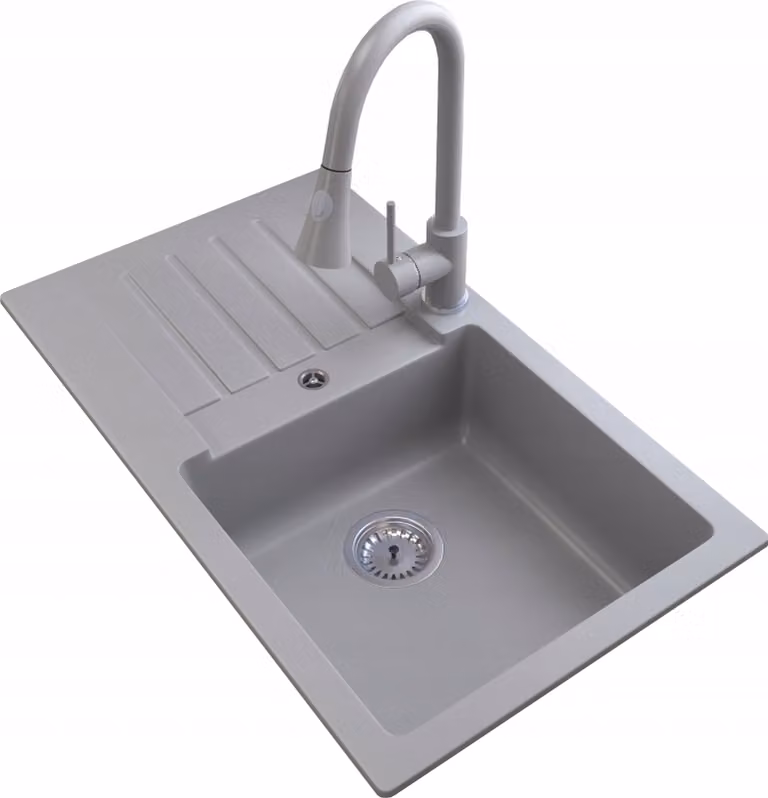 Granitan - Lavello in granito - Lavandino 76,5x44,5 cm - Lavello nero - con miscelatore - TRIX
