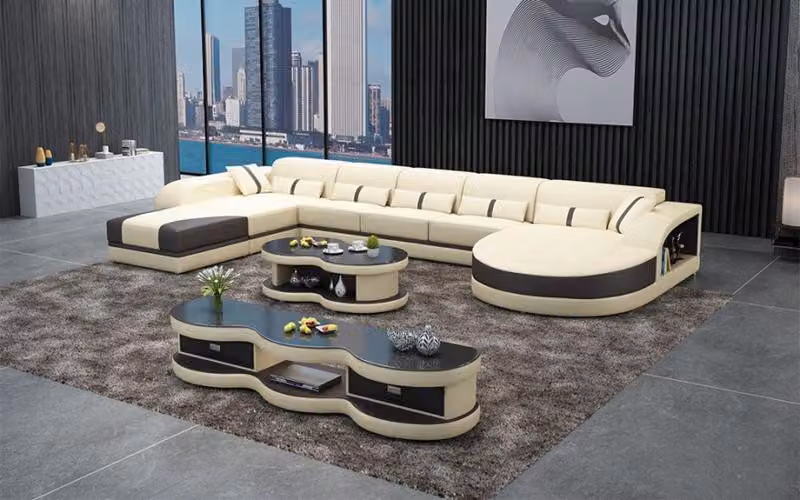 Sofas U-Form Sofa Couch Polster Garnitur Wohnlandschaft Design Ecksofa Leder