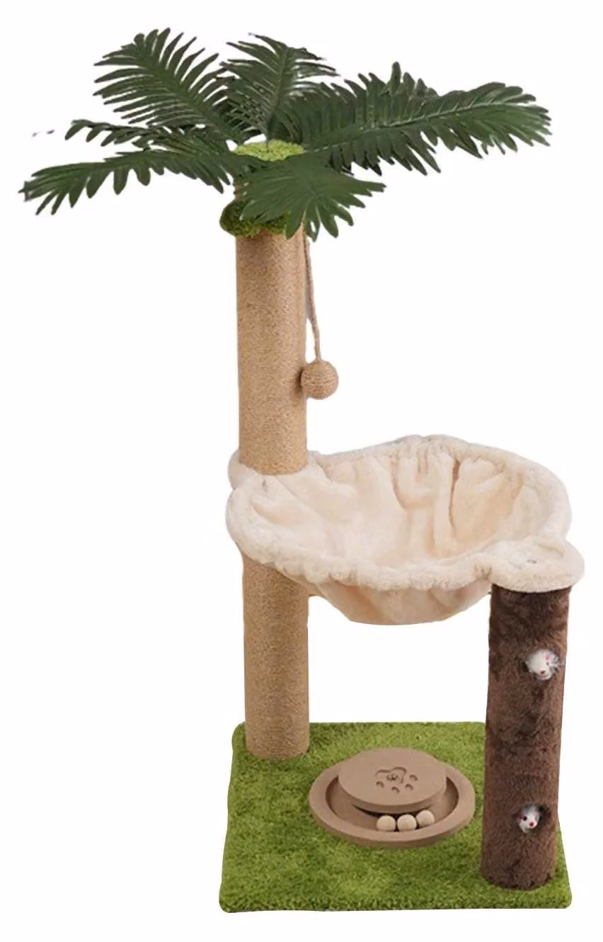 Albero per gatti in fibra di cocco - Struttura per arrampicata per gatti - Altezza 82 cm - Doppio livello - Piattaforma per il riposo con corde in sisal - Adatto per gattini e gatti - Colore: verde