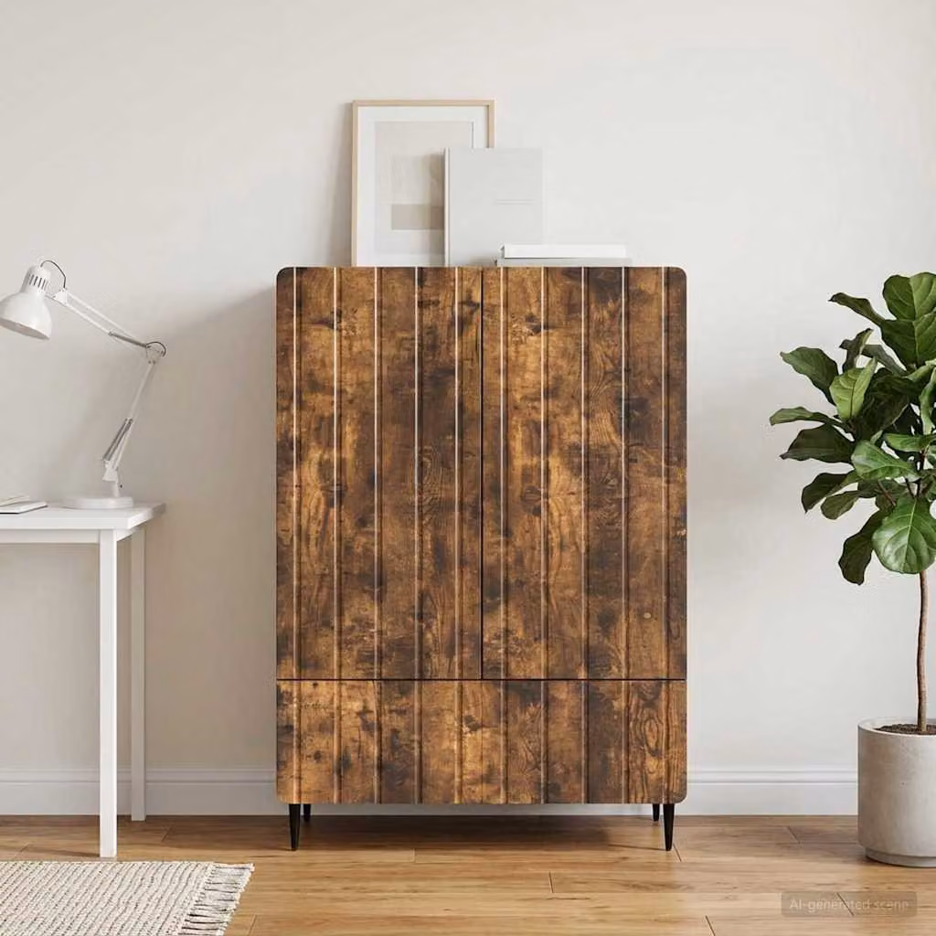 Credenza moderna vidaXL in legno e metallo, colore rovere fumo, L: 66 cm, P: 34,5 cm, H: 97 cm
