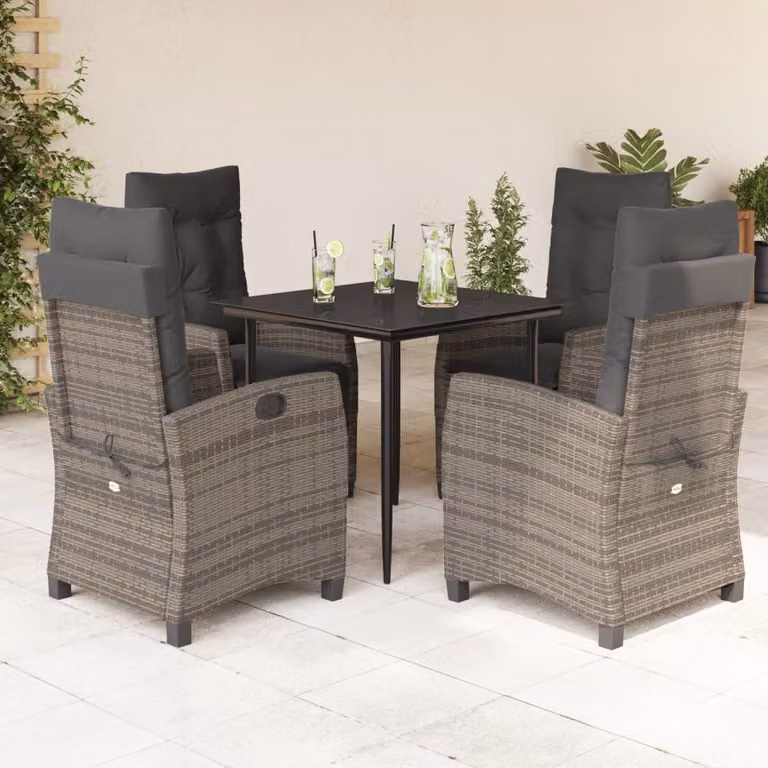 vidaXL Set da Pranzo da Giardino 5 pz in Polyrattan e Vetro Grigio
