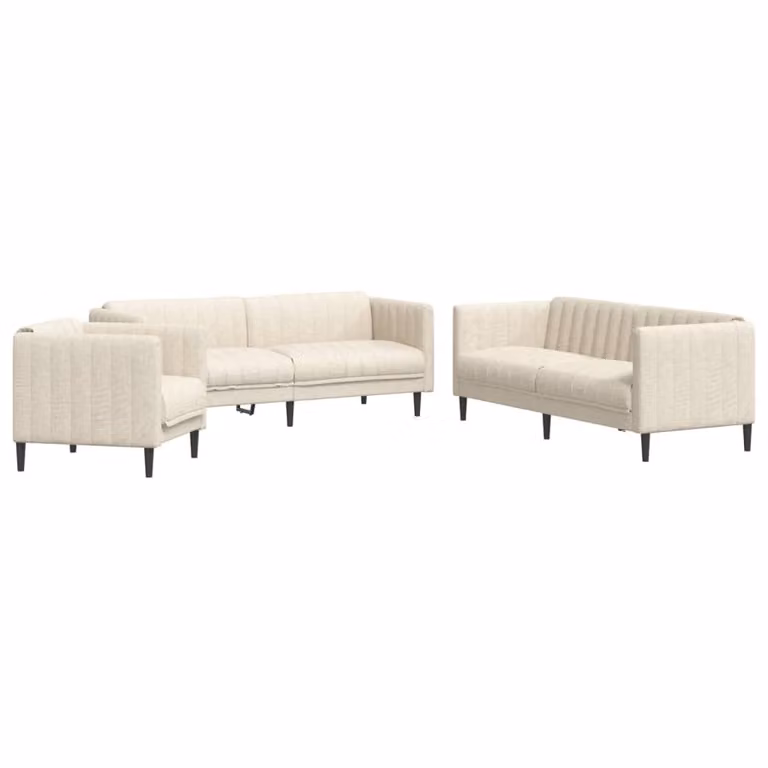 Set di Divani 3 pz Crema in Tessuto