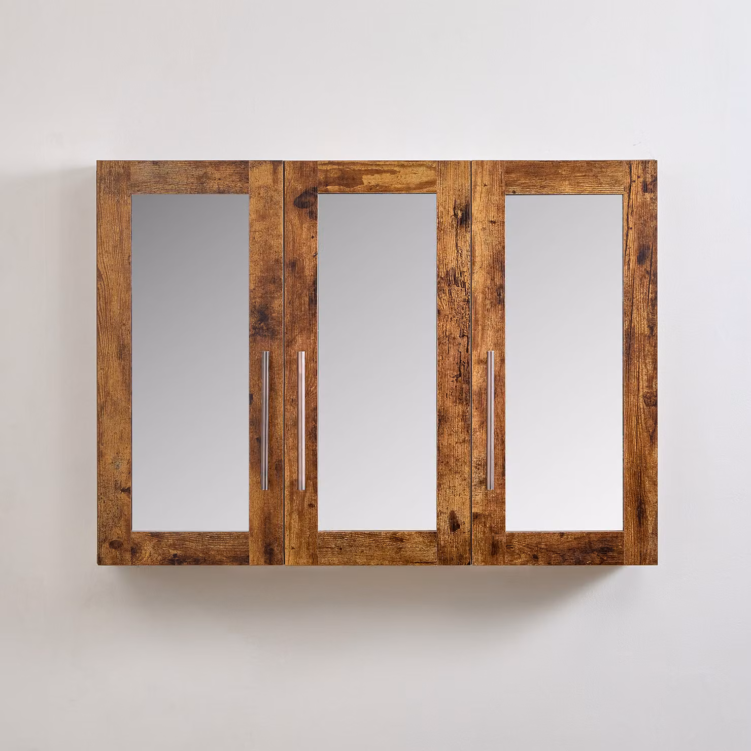 Mobiletto a Specchio da 600mm x 650mm en Rovere Scuro - Completo di Maniglie con Impugnature a Dito in Bronzo Spazzolato - Cluo