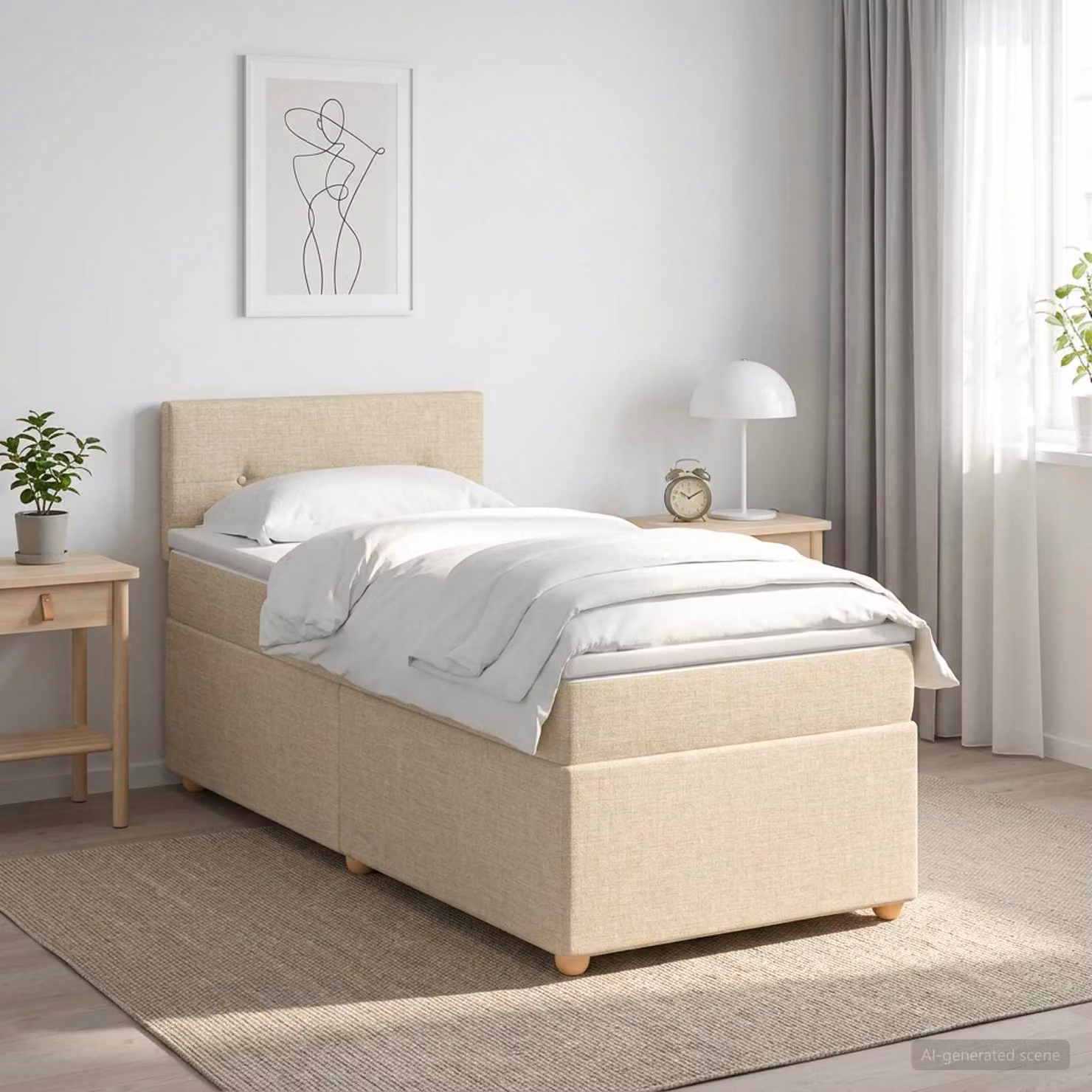 Letto box spring con materasso ibrido vidaXL in tessuto beige e bianco L/P: 200 x 80 cm